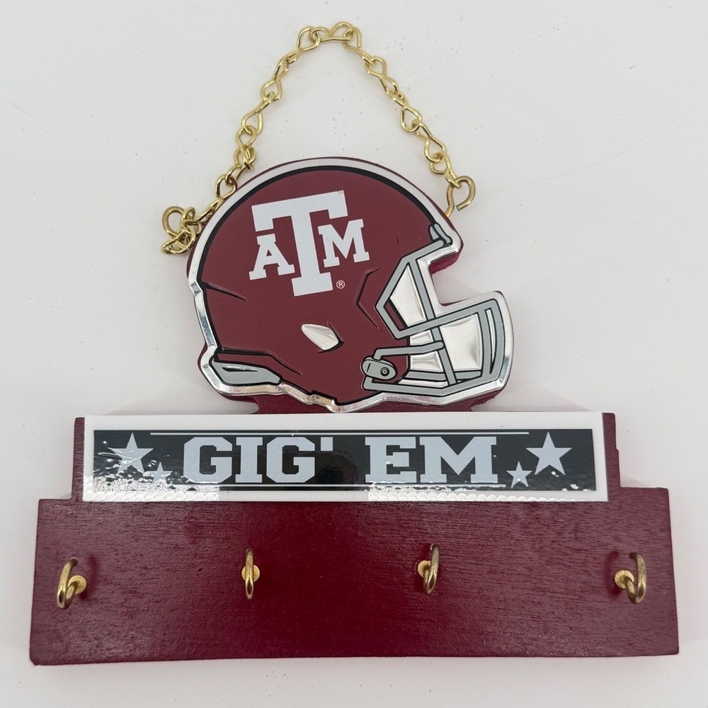 Texas A&M Aggies Key Rack Handemade Maroon Gig Em Football Helmet Wood Decor